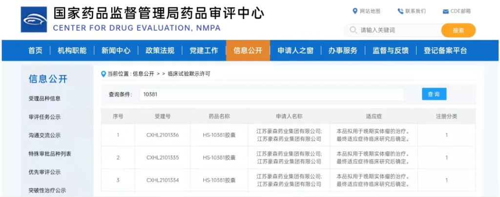 皇冠体育1类新药HS-10381胶囊获批临床